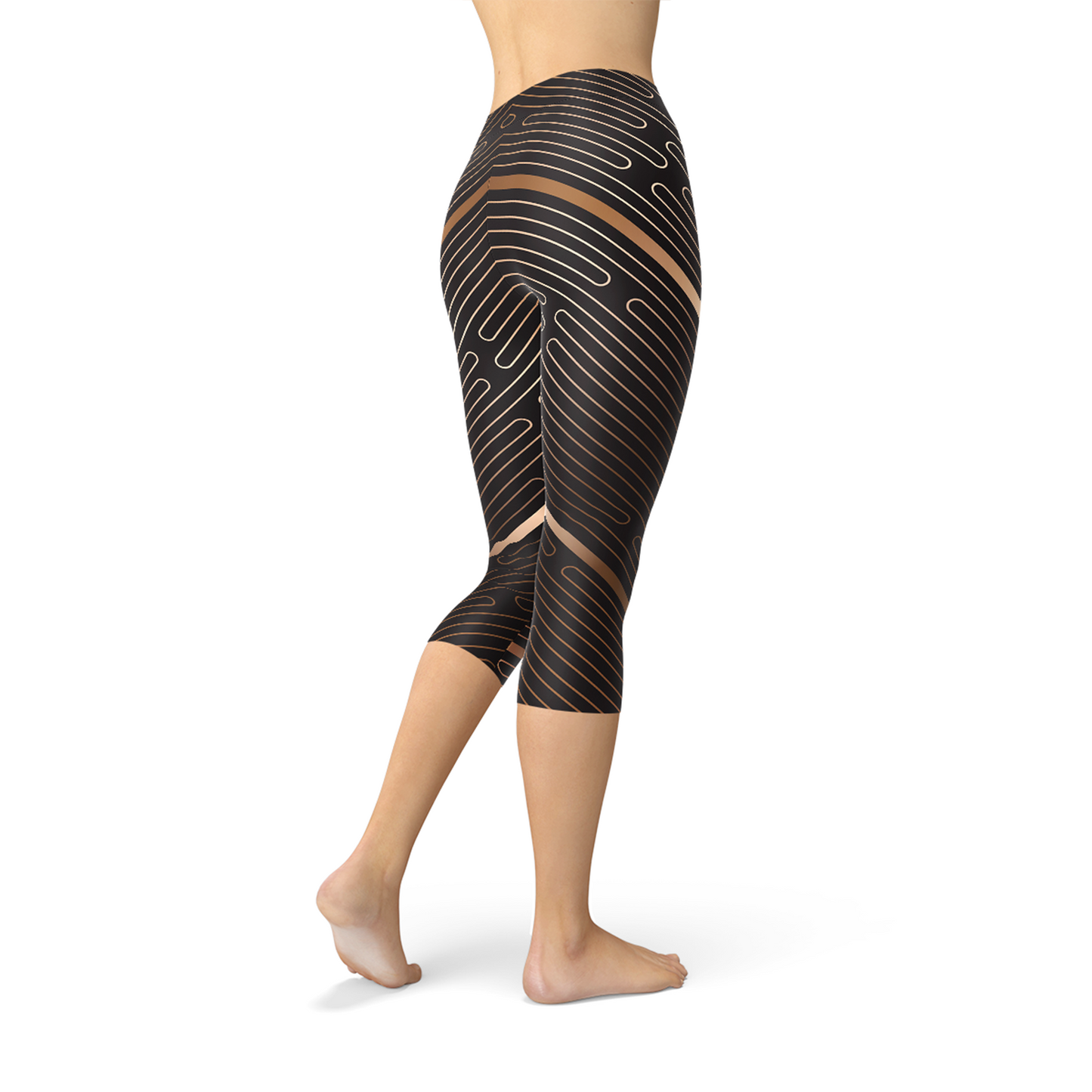 Women's Striped Lines Sports Brown Capri Leggings