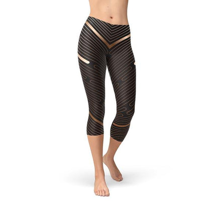 Women's Striped Lines Sports Brown Capri Leggings