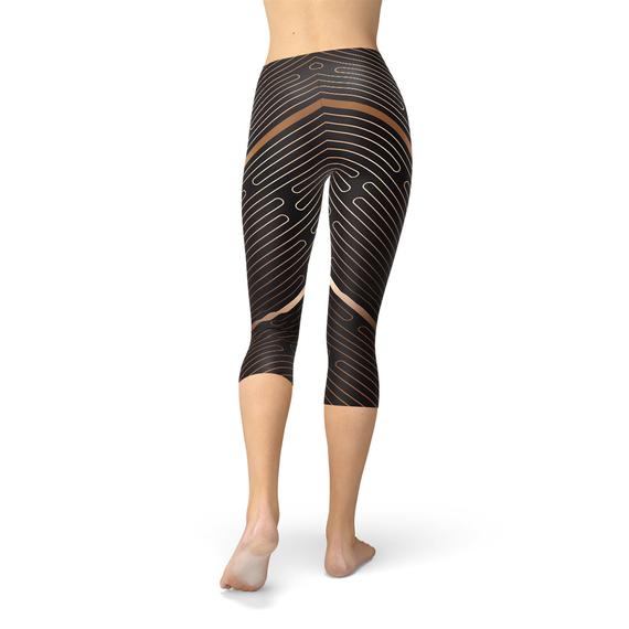 Women's Striped Lines Sports Brown Capri Leggings