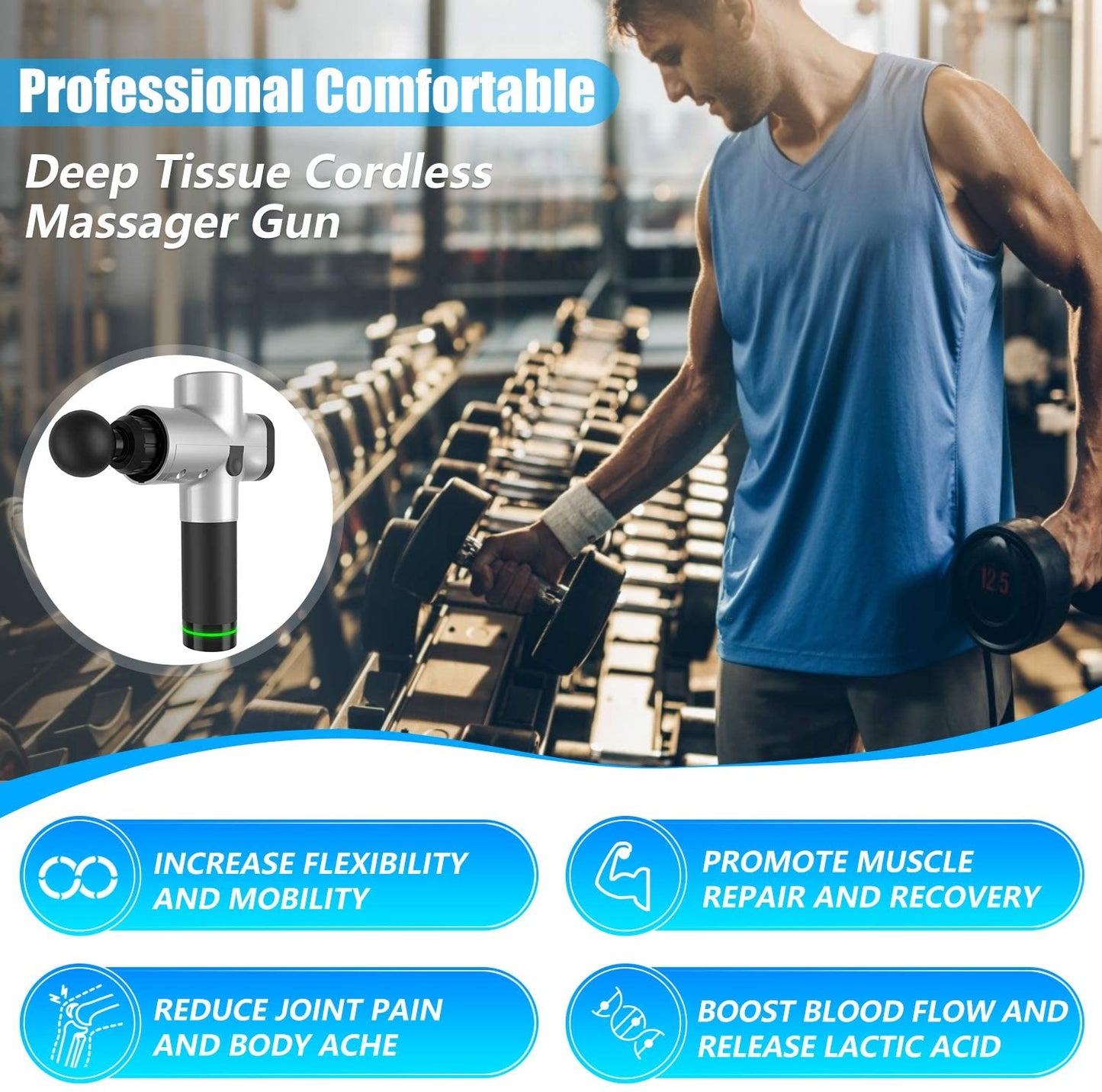 30-Speed Handheld Massager with 6 Interchangeable Heads – Premium Muscle Recovery